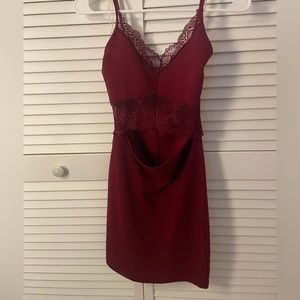Small, burgundy red open cut out mini dress